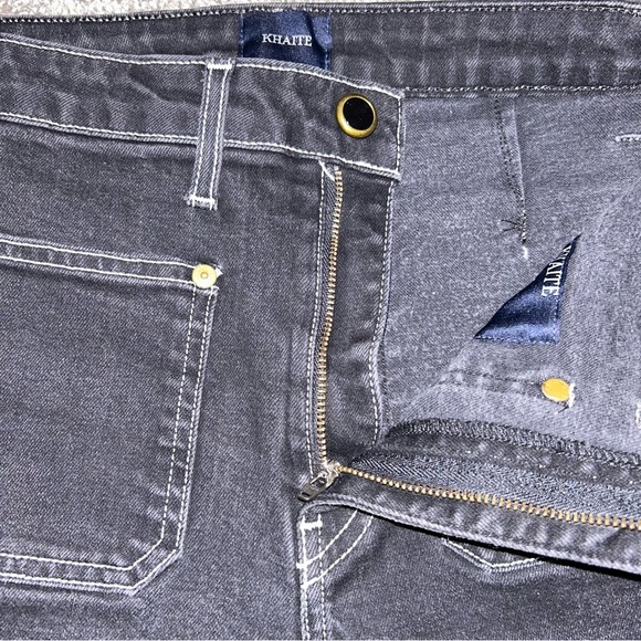 Khaite Raquel High Rise Patch Pocket Flare Cropped Jeans - Black w/ White Stitch - Picture 6 of 7